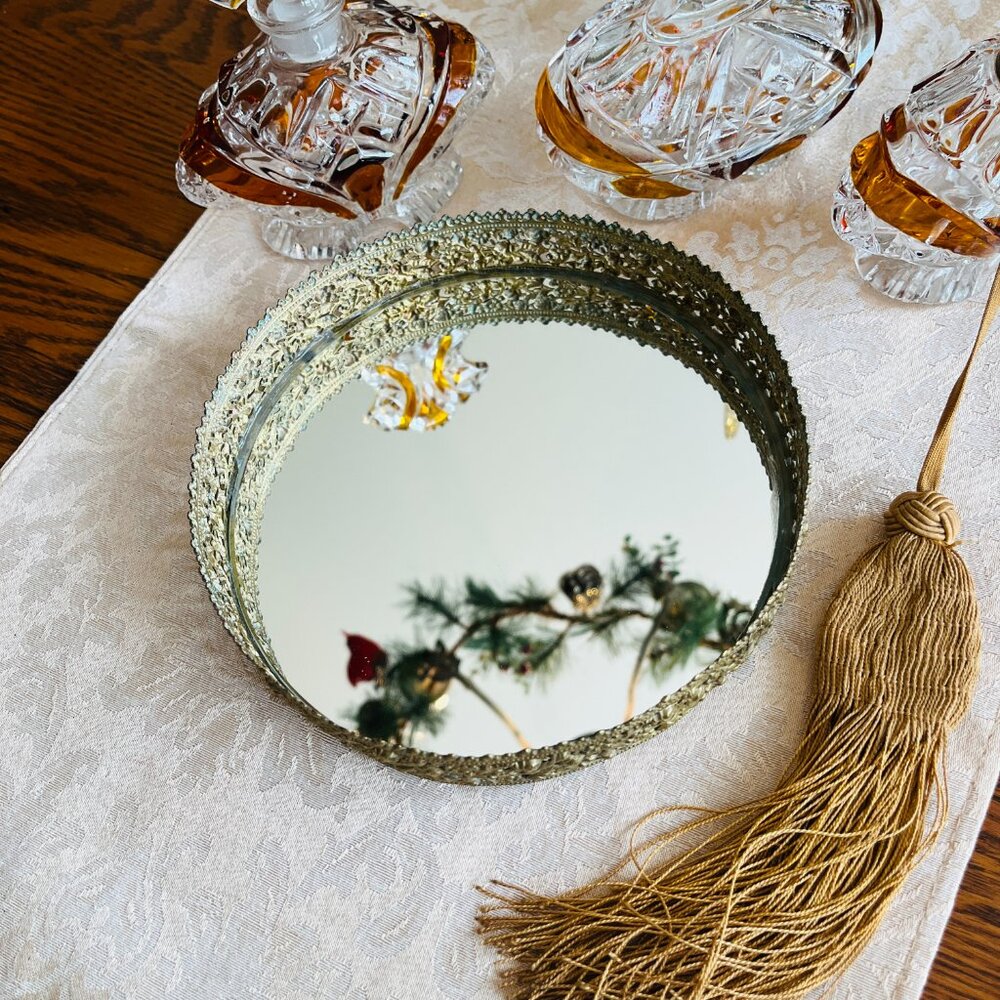 ❌SOLD❌VTG Brass Hollywood Regency Vanity mirror/tray - Picture 9 of 12